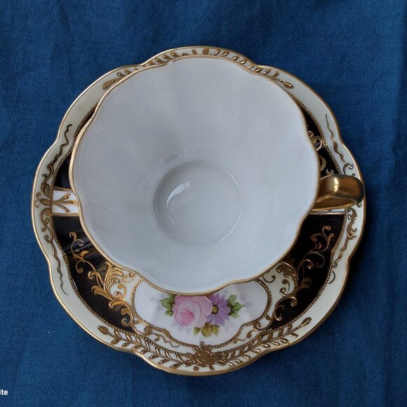 Stunning vintage Noritake teacup and saucer set hand painted flowers gold moriag - Picture 3 of 14